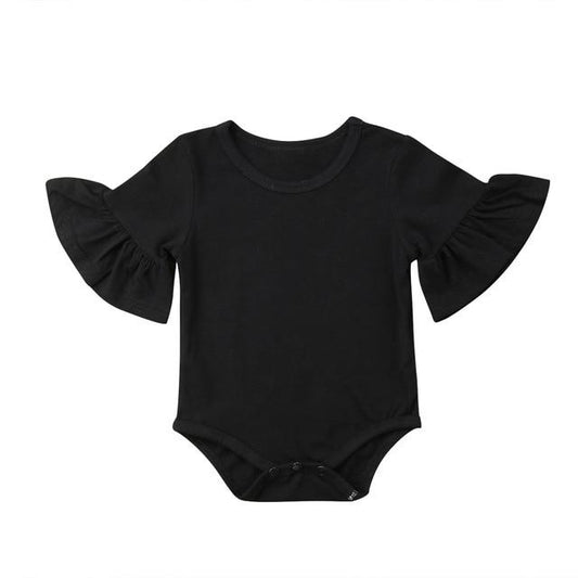 0-24M Newborn Baby Girl Flare Sleeve Solid Black White Grey Casual