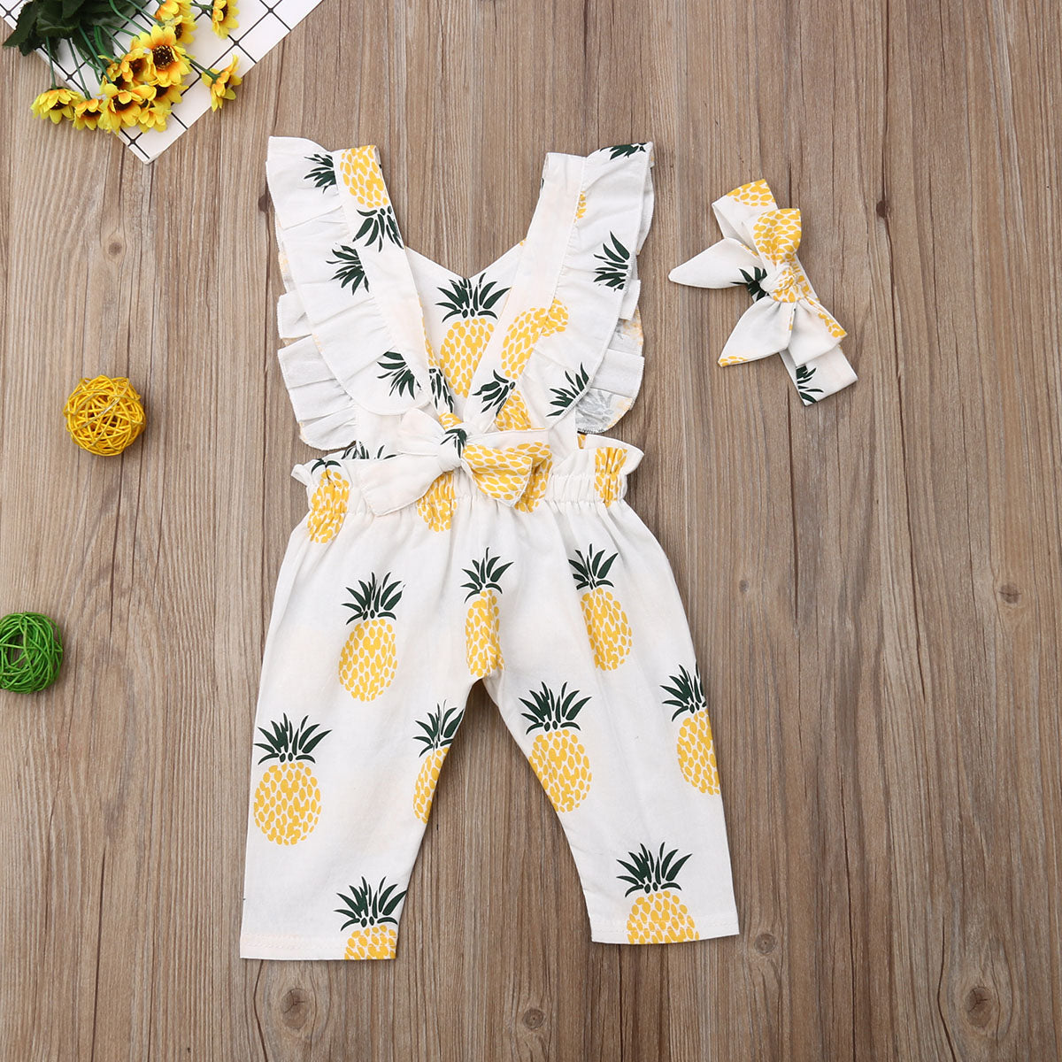 Emmababy Newborn Baby Girl Clothes Sleevless Ruffle Pineapple Print