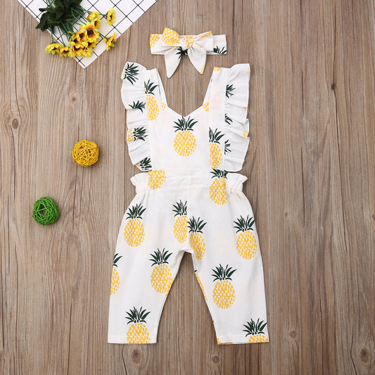 Emmababy Newborn Baby Girl Clothes Sleevless Ruffle Pineapple Print