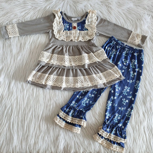 2022 2PCS Toddler Girls Clothes Children Lace and flower design Long