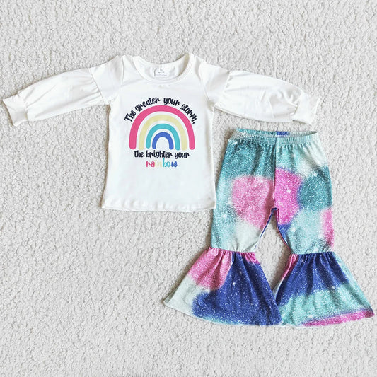 New Fashion Baby Girls Designer Clothes Rainbow Boutique Kids Clothes