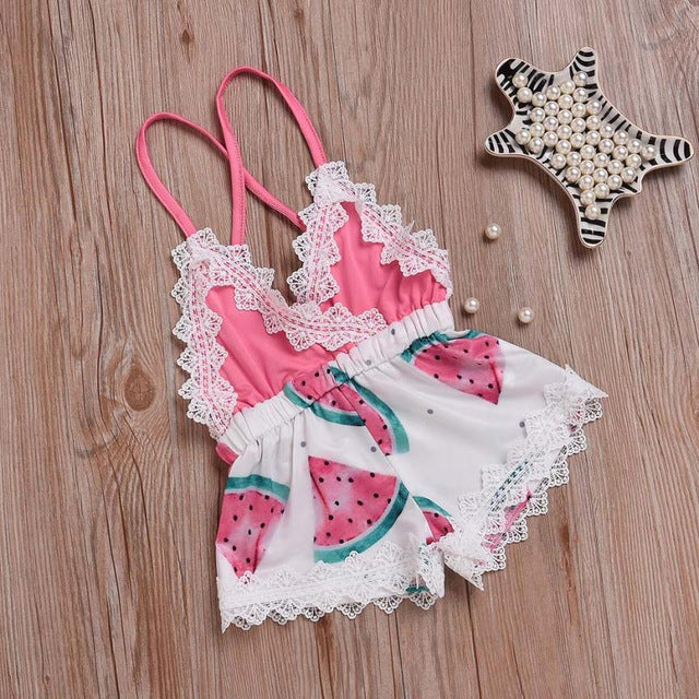 Infant Baby Girls Bodysuits Watermelon Print Lace