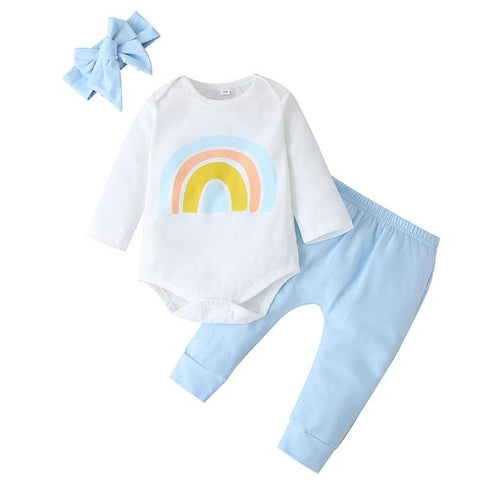 Infant Newborn Baby Girls 3Pcs Set Outfits Long Sleeve Rainbow