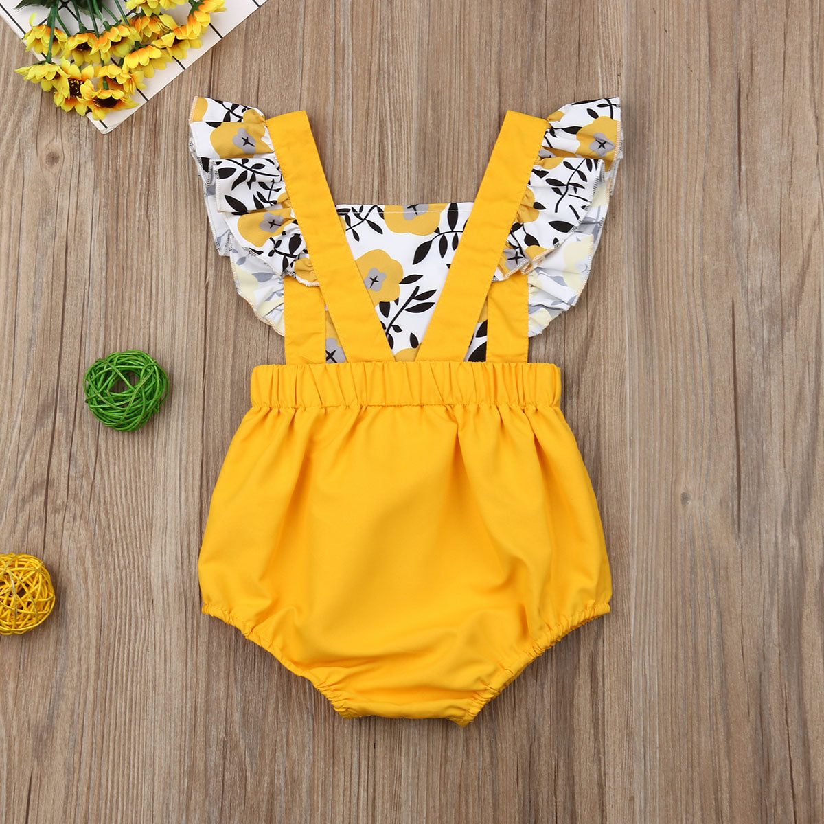 Pudcoco Summer Newborn Baby Girl Clothes Fly Sleeve Sunflower Print