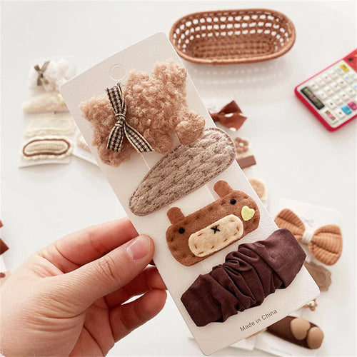 4/2 Sets Korean Style Winter Children's Hairpin Knitted Plush Hairpin
