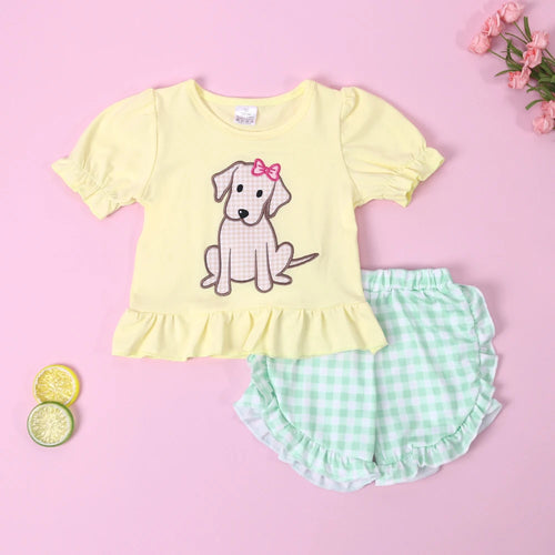 Boutique Baby Kids Cotton Short Sleeved Yellow T-shirt Set Round Neck