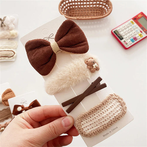 4/2 Sets Korean Style Winter Children's Hairpin Knitted Plush Hairpin