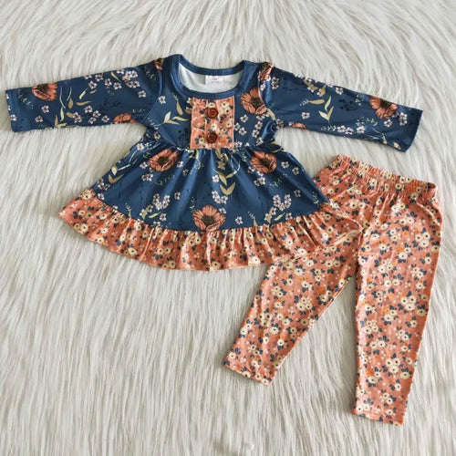 Toddlers baby girls long sleeves Top bell bottom Pants Flower outfits